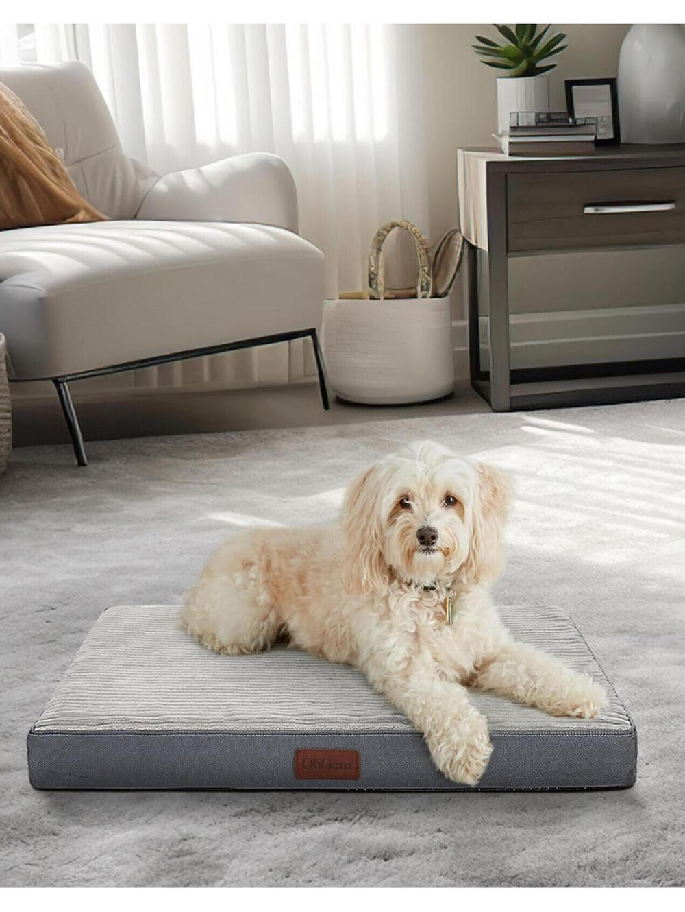 (RGB4) Medium Dog Bed Egg Crate Orthopedic Foam Support Gray Rolled Portable